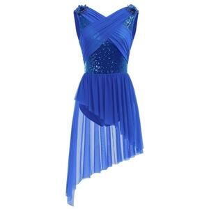 NWT Sparkling Lyrical Dance Dress Elegant Blue Asymmetrical Dress,SIZE XS